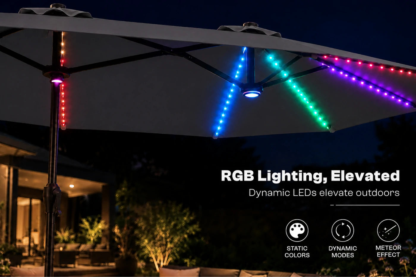 Double-Sided Patio Umbrella with Base & RGB LED Lights