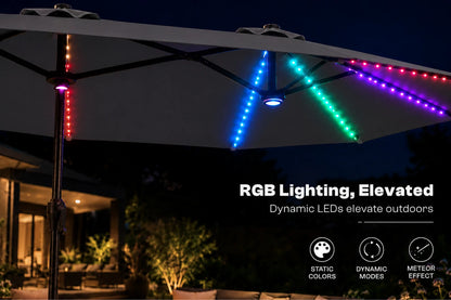 Double-Sided Patio Umbrella with Base & RGB LED Lights