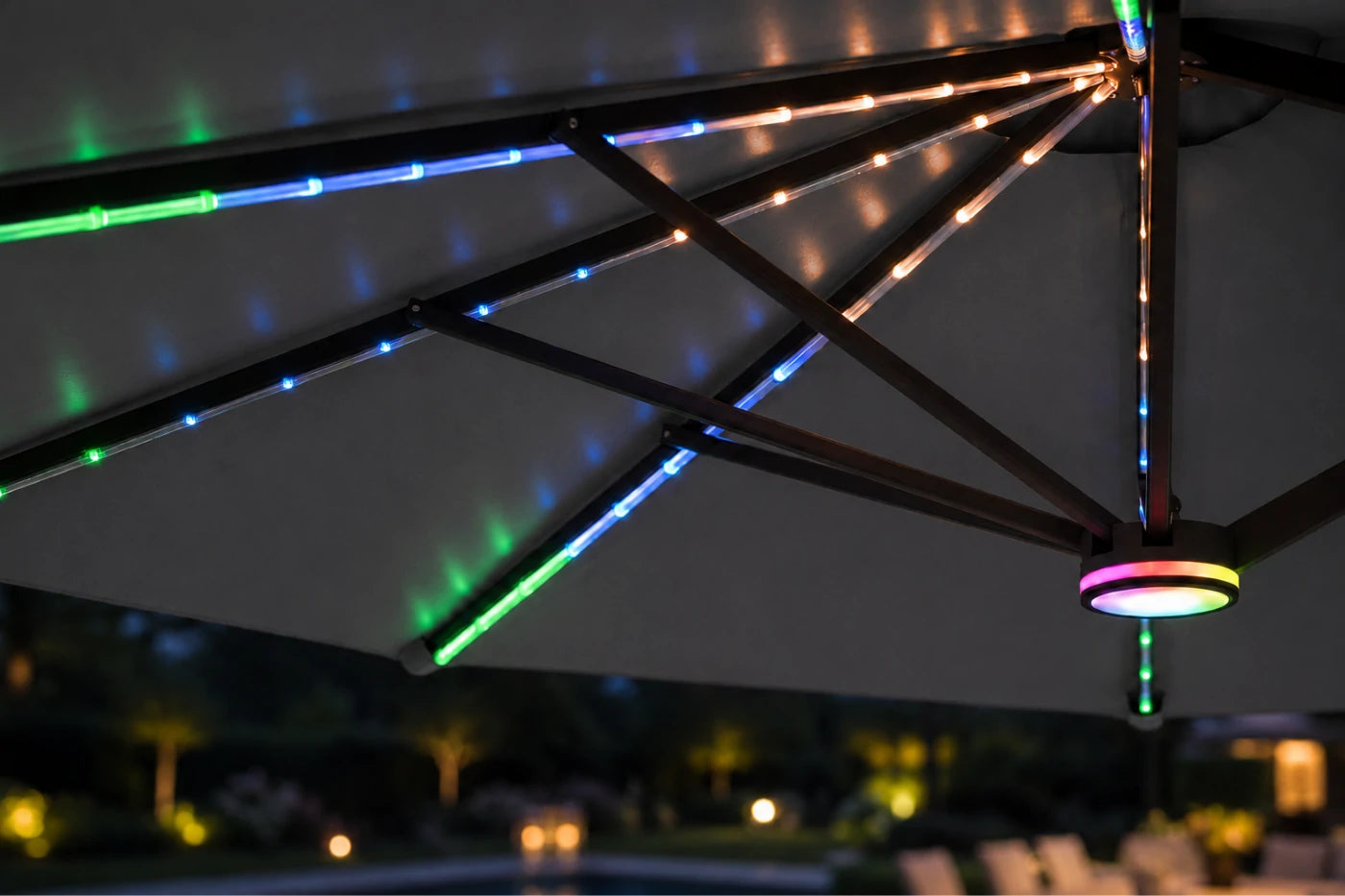 Double-Sided Patio Umbrella with Base & RGB LED Lights