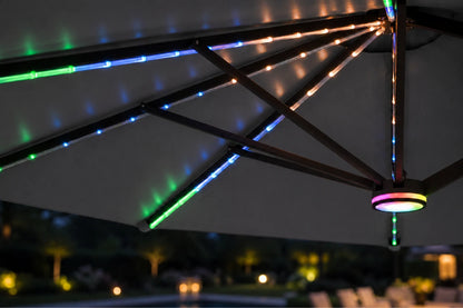 Double-Sided Patio Umbrella with Base & RGB LED Lights