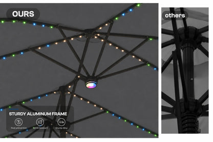Double-Sided Patio Umbrella with Base & RGB LED Lights