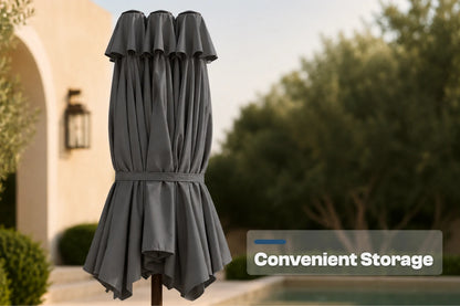 Double-Sided Patio Umbrella with Base & RGB LED Lights