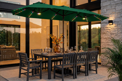 Double-Sided Patio Umbrella with Base & RGB LED Lights