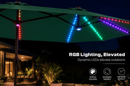 Double-Sided Patio Umbrella with Base & RGB LED Lights
