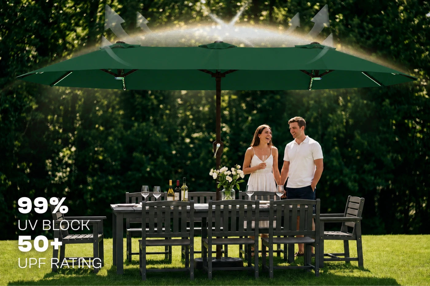 Double-Sided Patio Umbrella with Base & RGB LED Lights