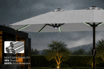 Double-Sided Patio Umbrella with Base & RGB LED Lights