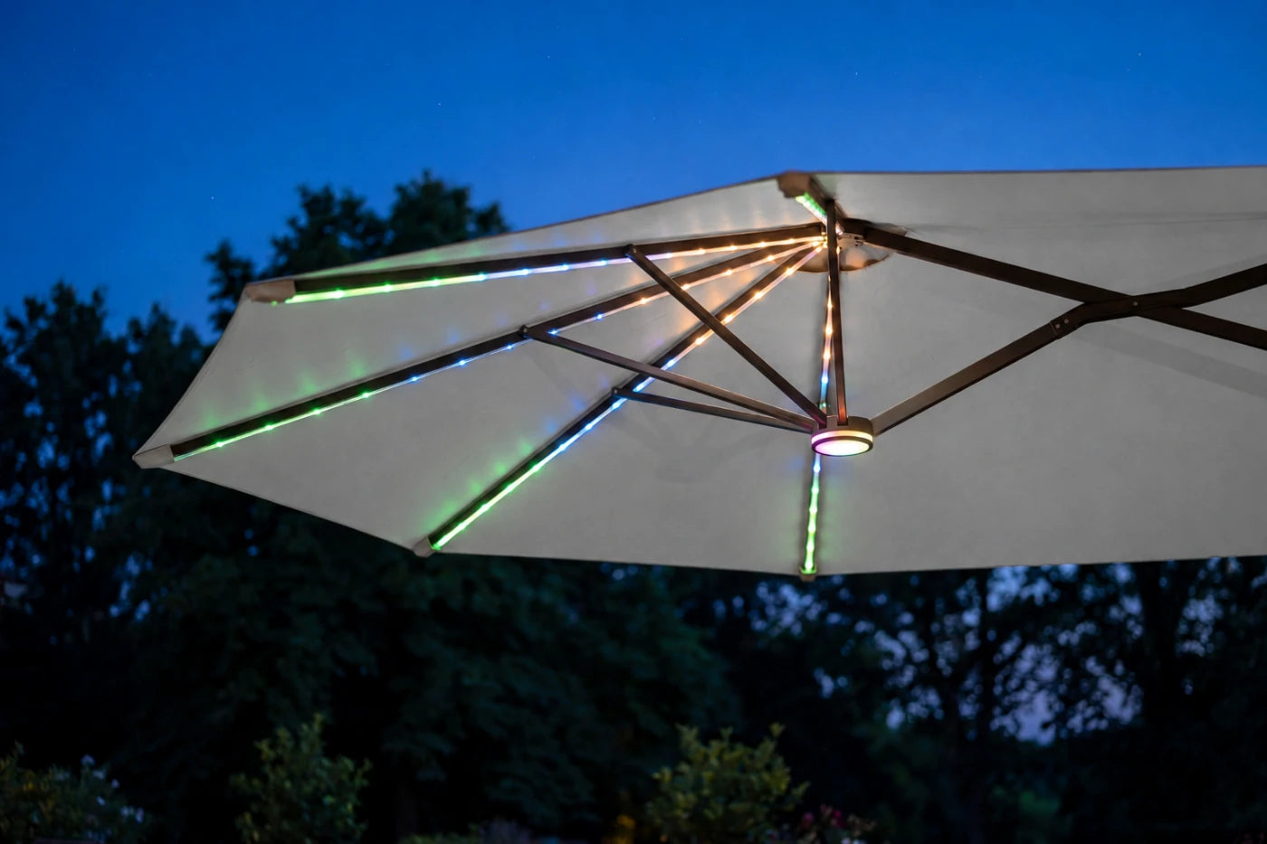 Double-Sided Patio Umbrella with Base & RGB LED Lights