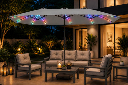 Double-Sided Patio Umbrella with Base & RGB LED Lights