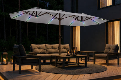 Double-Sided Patio Umbrella with Base & RGB LED Lights