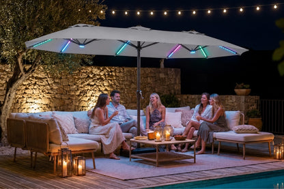Double-Sided Patio Umbrella with Base & RGB LED Lights