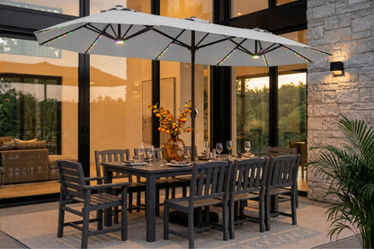 Double-Sided Patio Umbrella with Base & RGB LED Lights