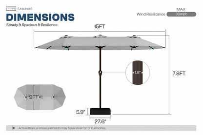 Double-Sided Patio Umbrella with Base & RGB LED Lights