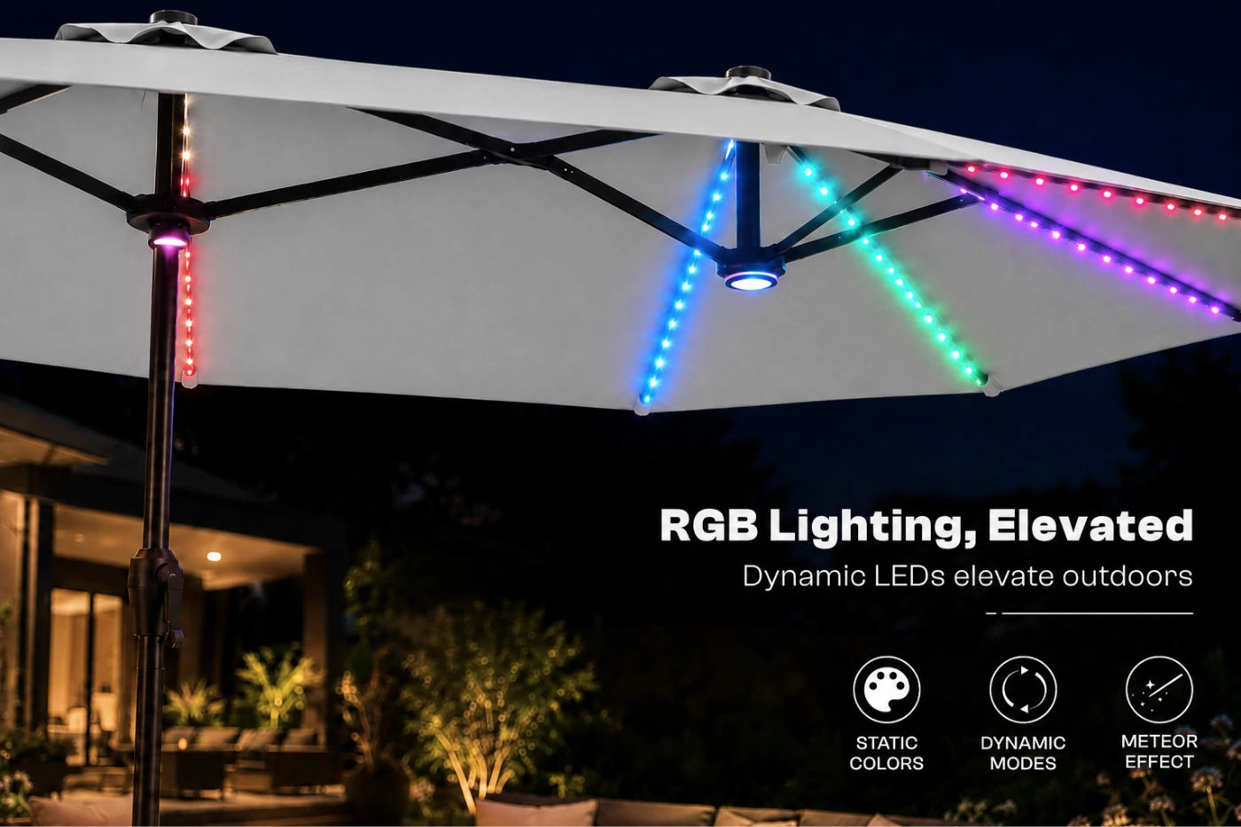 Double-Sided Patio Umbrella with Base & RGB LED Lights