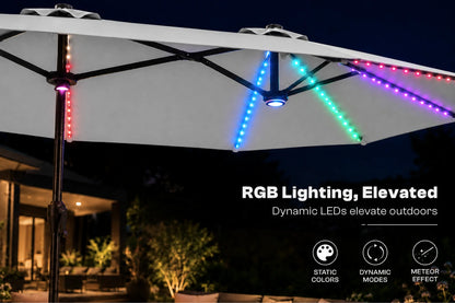 Double-Sided Patio Umbrella with Base & RGB LED Lights