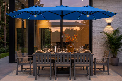 Double-Sided Patio Umbrella with Base & RGB LED Lights