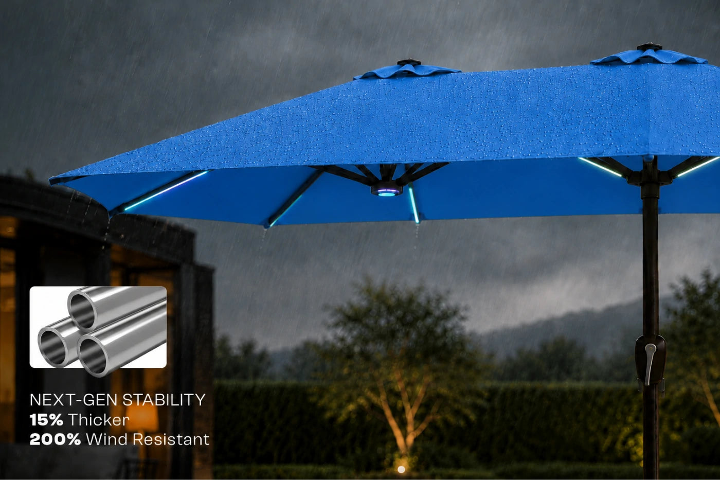 Double-Sided Patio Umbrella with Base & RGB LED Lights