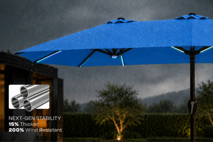 Double-Sided Patio Umbrella with Base & RGB LED Lights
