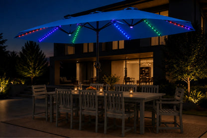 Double-Sided Patio Umbrella with Base & RGB LED Lights