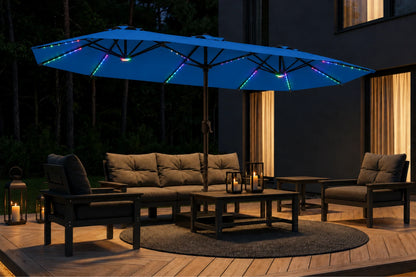 Double-Sided Patio Umbrella with Base & RGB LED Lights