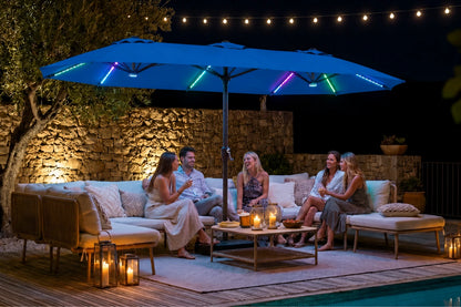 Double-Sided Patio Umbrella with Base & RGB LED Lights