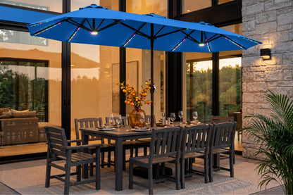 Double-Sided Patio Umbrella with Base & RGB LED Lights