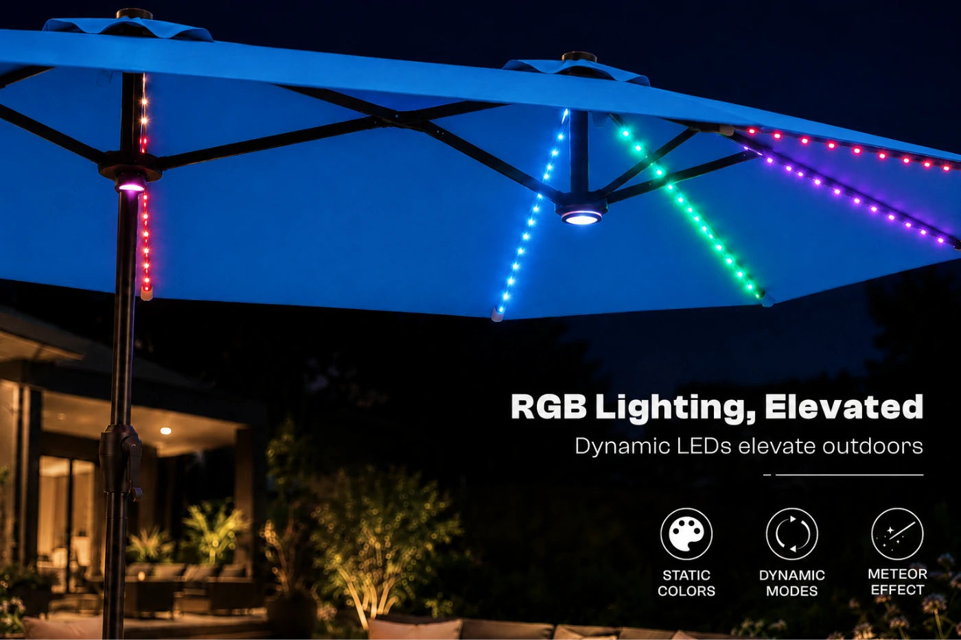 Double-Sided Patio Umbrella with Base & RGB LED Lights