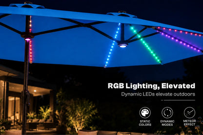 Double-Sided Patio Umbrella with Base & RGB LED Lights