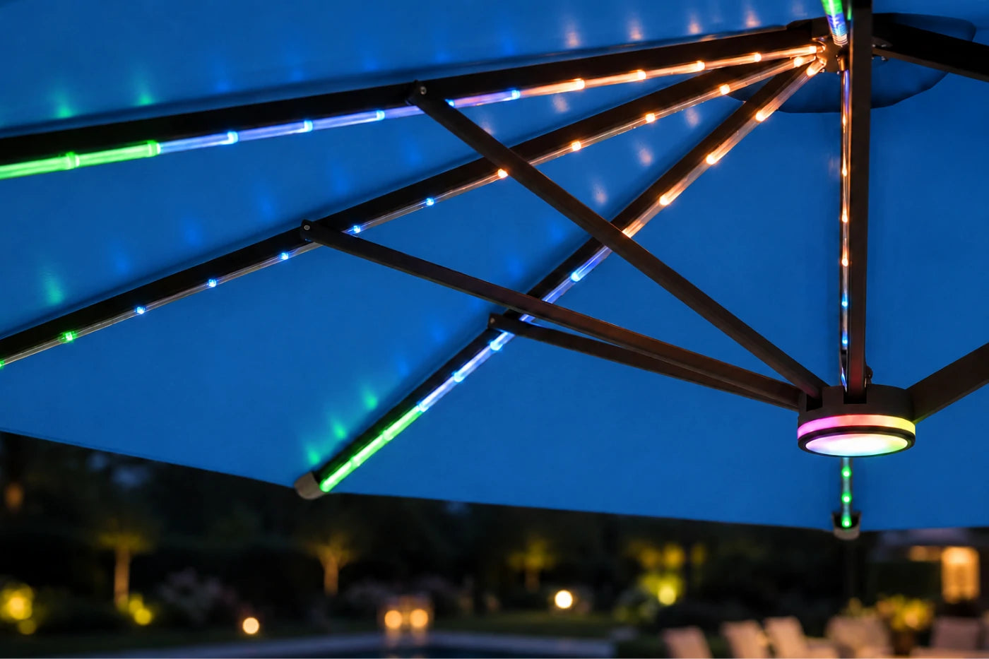 Double-Sided Patio Umbrella with Base & RGB LED Lights
