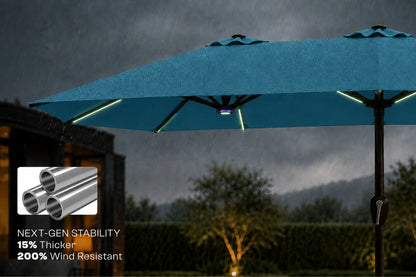 Double-Sided Patio Umbrella with Base & RGB LED Lights