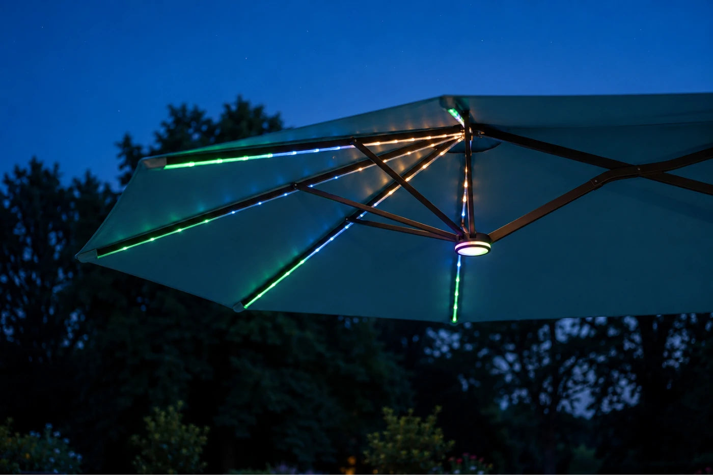 Double-Sided Patio Umbrella with Base & RGB LED Lights