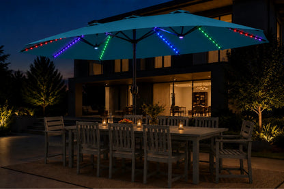 Double-Sided Patio Umbrella with Base & RGB LED Lights