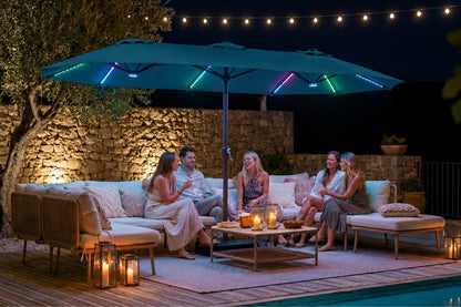 Double-Sided Patio Umbrella with Base & RGB LED Lights