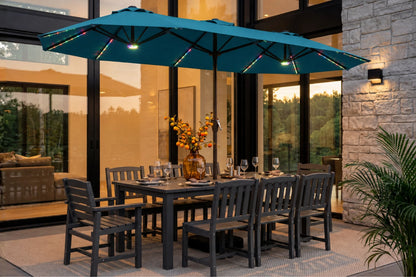 Double-Sided Patio Umbrella with Base & RGB LED Lights
