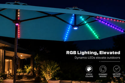 Double-Sided Patio Umbrella with Base & RGB LED Lights