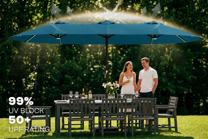 Double-Sided Patio Umbrella with Base & RGB LED Lights