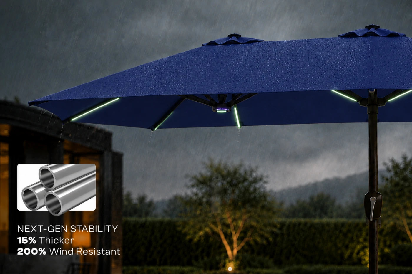 Double-Sided Patio Umbrella with Base & RGB LED Lights