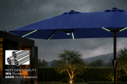 Double-Sided Patio Umbrella with Base & RGB LED Lights
