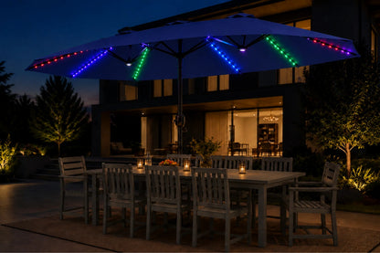 Double-Sided Patio Umbrella with Base & RGB LED Lights