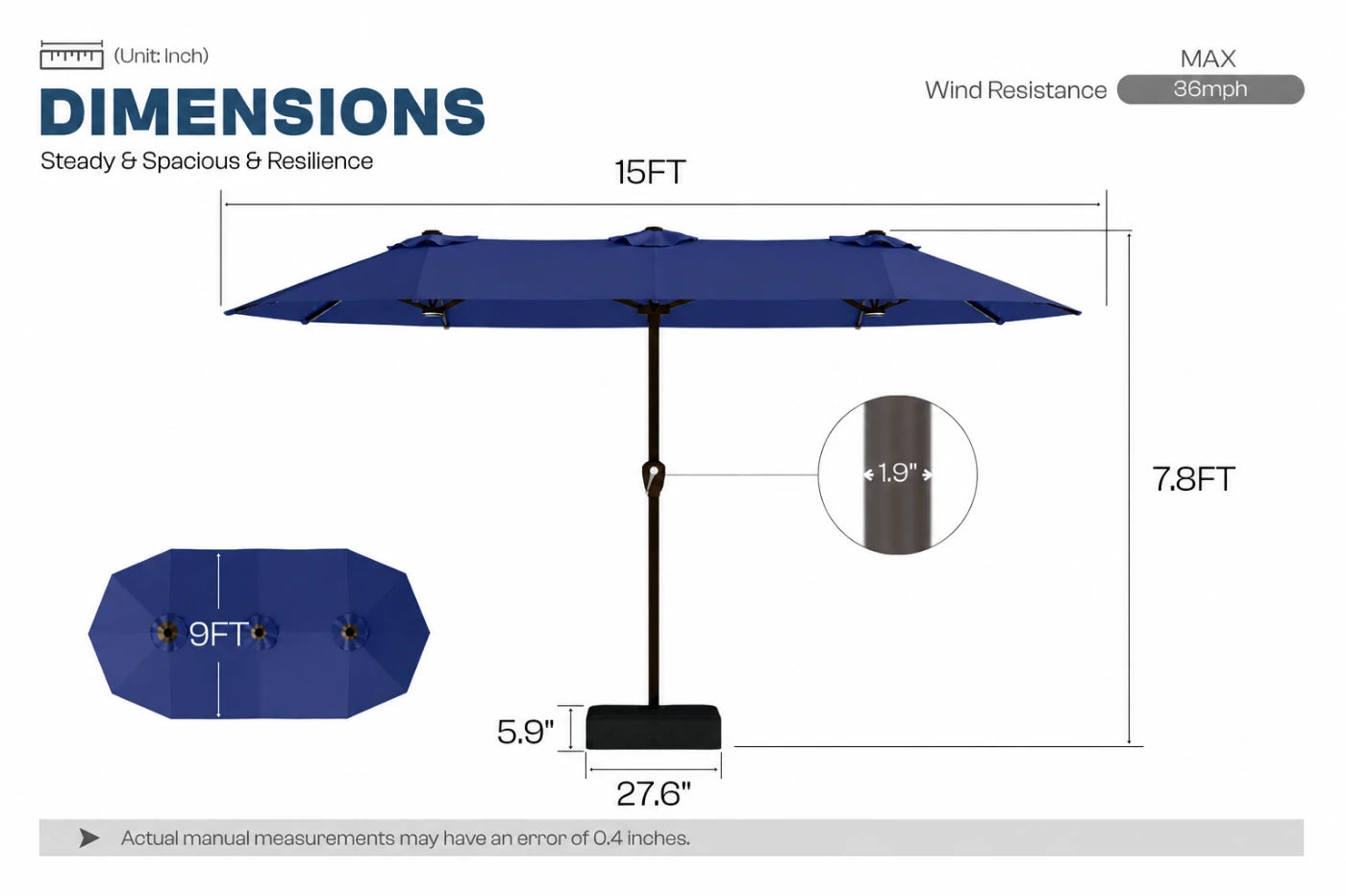 Double-Sided Patio Umbrella with Base & RGB LED Lights