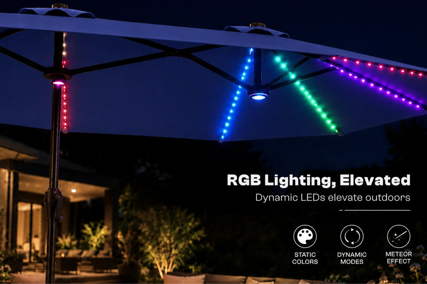 Double-Sided Patio Umbrella with Base & RGB LED Lights