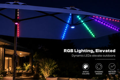 Double-Sided Patio Umbrella with Base & RGB LED Lights