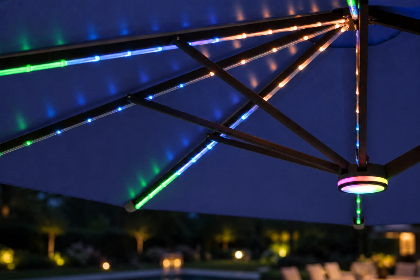 Double-Sided Patio Umbrella with Base & RGB LED Lights