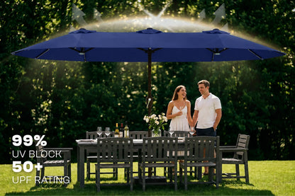 Double-Sided Patio Umbrella with Base & RGB LED Lights