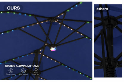 Double-Sided Patio Umbrella with Base & RGB LED Lights