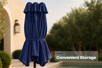 Double-Sided Patio Umbrella with Base & RGB LED Lights