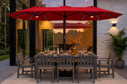 Double-Sided Patio Umbrella with Base & RGB LED Lights