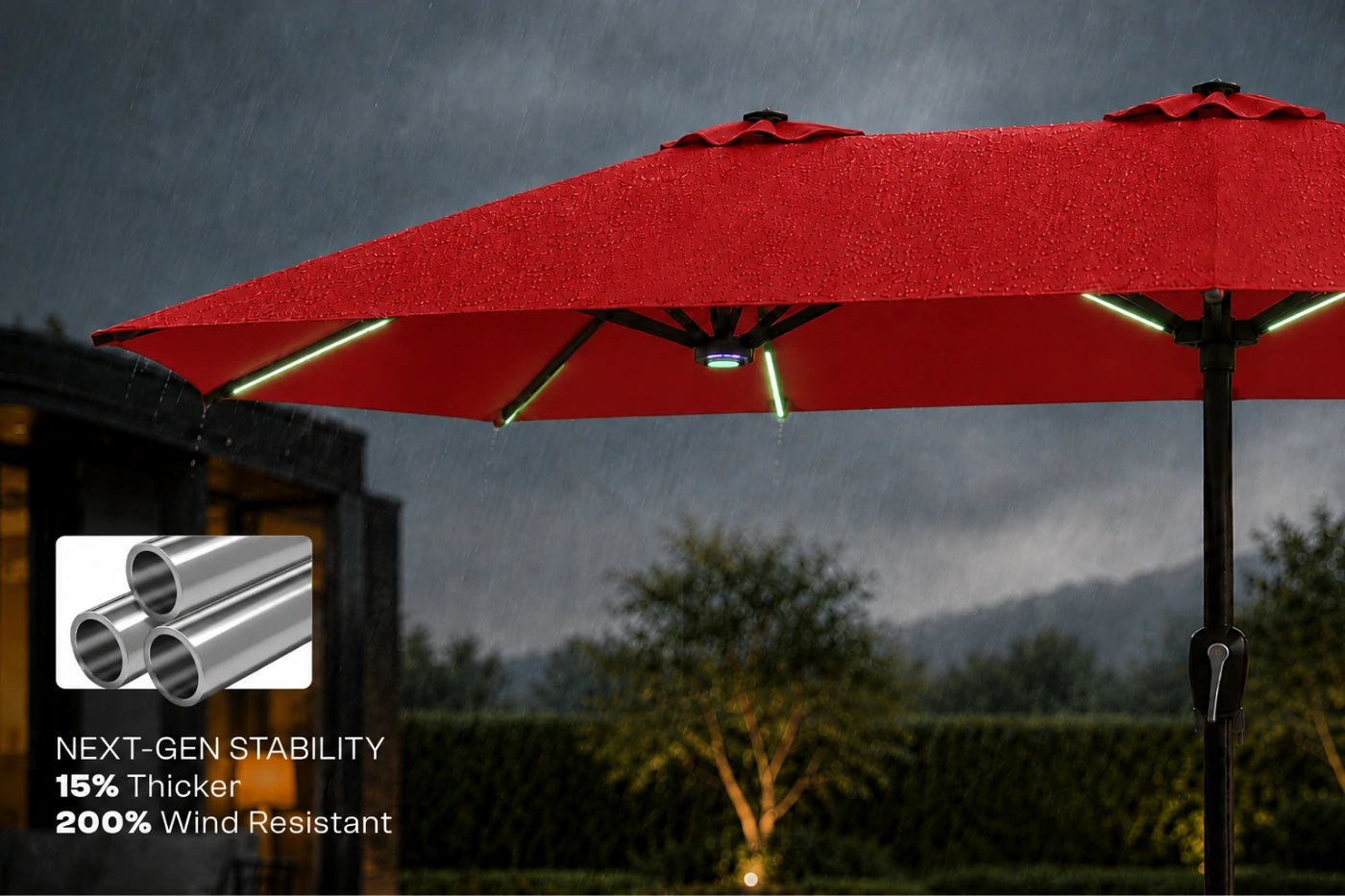 Double-Sided Patio Umbrella with Base & RGB LED Lights