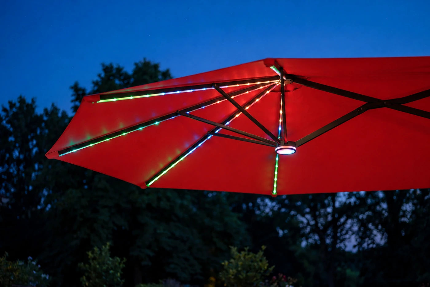Double-Sided Patio Umbrella with Base & RGB LED Lights