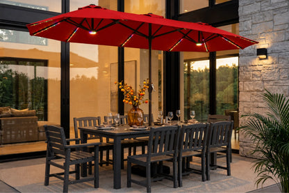 Double-Sided Patio Umbrella with Base & RGB LED Lights