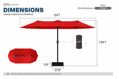 Double-Sided Patio Umbrella with Base & RGB LED Lights